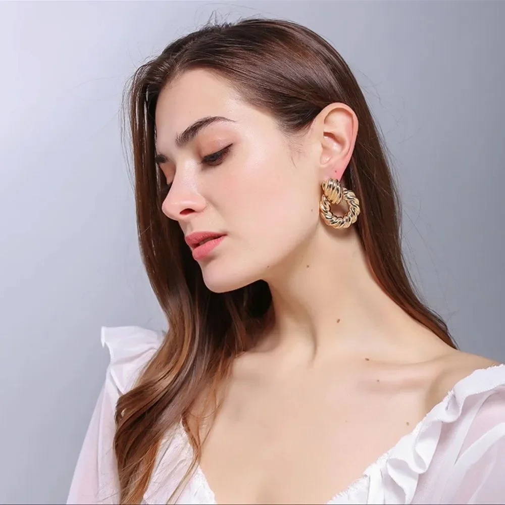 Modern Gold Twisted Earrings - Picture 9 of 14
